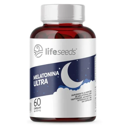 Frasco de melatonina grande e largo com rótulo branco e tampa branca