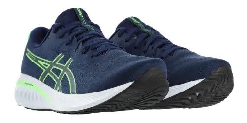 Tênis para corrida masculino com cabedal e língua azul e entressola branca