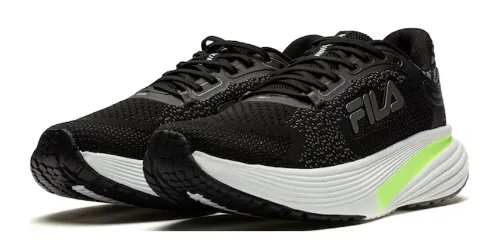 Tênis de corrida masculino com cabedal e língua pretos e entressola branca