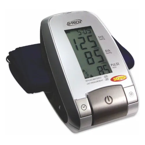 Aparelho de pressão digital retangular, com visor grande e três botões