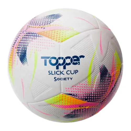 Bola society com 6 gomos branca, rosa e azul