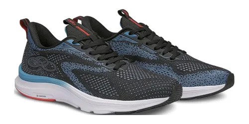 Tênis de corrida com cabedal e língua cinzas e entressola branca