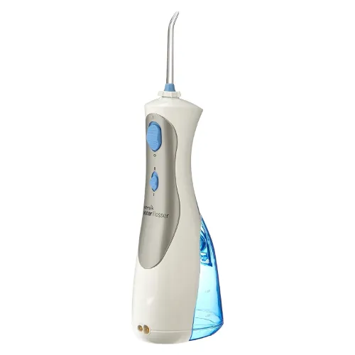 Irrigador dental branco, cinza e azul portátil