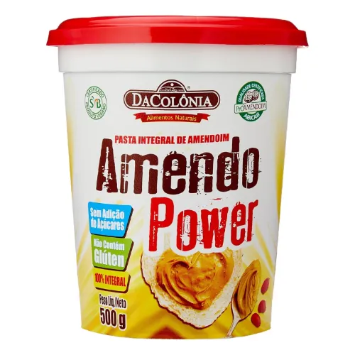 Pote de pasta de amendoim grande com rótulo branco e tampa vermelha