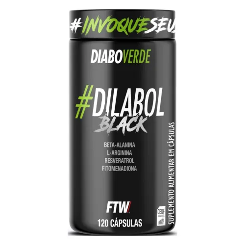 Pote de vasodilatador comprido e preto com rótulo verde