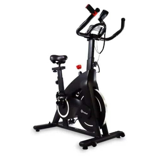 Bicicleta spin com base quadrada toda preta e painel grande