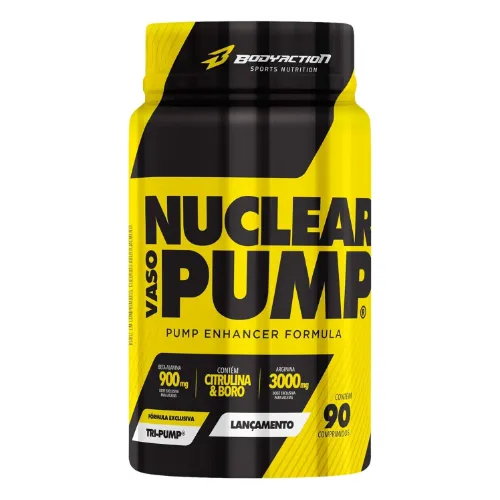 Pote de suplemento para vasodilatação grande com rótulo preto e amarelo