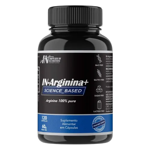 Pote de suplemento para vasodilatação com rótulo preto e azul e tampa preta